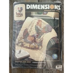 Dimensions #3193 Rooster Hen 43" Quilt Stamped Cross-Stitch Kit Country Farm